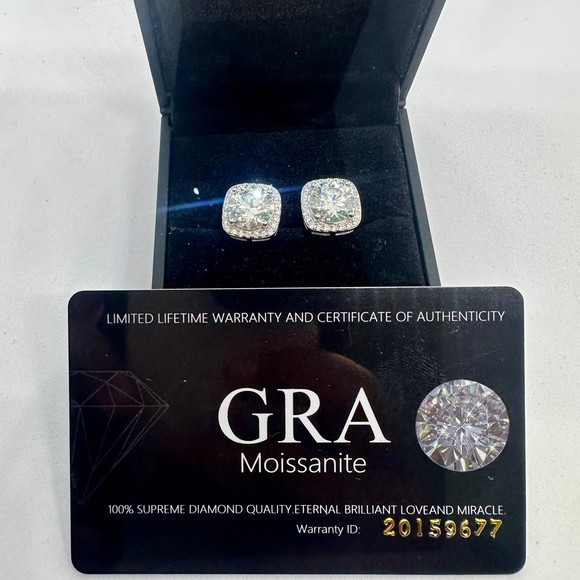 Huge GRA Moissanite Diamond Earrings Micro Pave Halo Set 18K White Finish 6 Ct - Picture 2 of 12